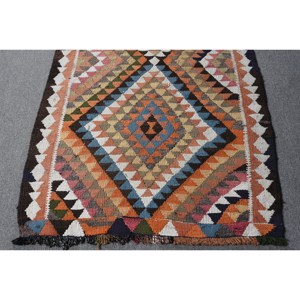 Beige Kilim 3,4 X 9.8ft Alfombra de lana turca hecha a mano Tejido plano Jacquard Patchwork Diseño Respaldo de látex para pasillo Rectángulo Espacio - Product Image 4