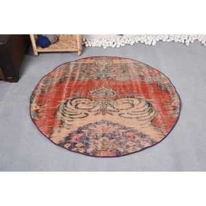 Alfombra Turca Vintage, Alfombra de 4,2x4,3 pies, Alfombra de Lana Roja Ombré - Product Image 1