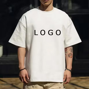 Camiseta de algodón para hombre, logotipo personalizado, bordado impreso, Boxy Fit, cuello redondo, hombros caídos, corte holgado, Jersey de tela de talla grande - Product Image 1