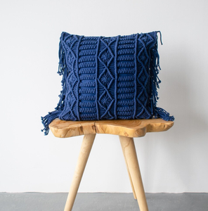 Macrame <b>Pillow</b> Cover// Blue Macrame // Navy Macrame // Macrame with Tassels - Product Image 1