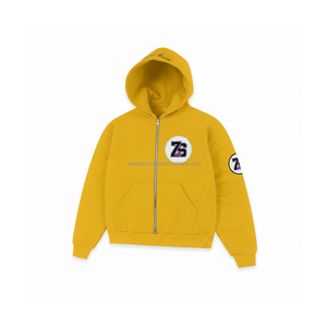 Heavy 360 GSM Brossé Coton Zipper Hoodie Unisexe Full Zip Logo Personnalisé Brodé Chaud Jaune Streetwear basics Hoodie - Product Image 3