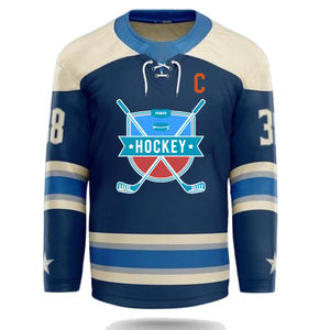 Personalizable divertido Vintage 100% poliéster manga larga Hockey sobre hielo Jersey hombre práctica uniforme sublimación bordado conjunto barato - Product Image 6