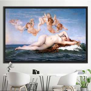 Tableau imprimé sur toile : La naissance de Vénus, décoration murale sur le thème de la mer et des anges, 1P : encadré noir - Product Image 1