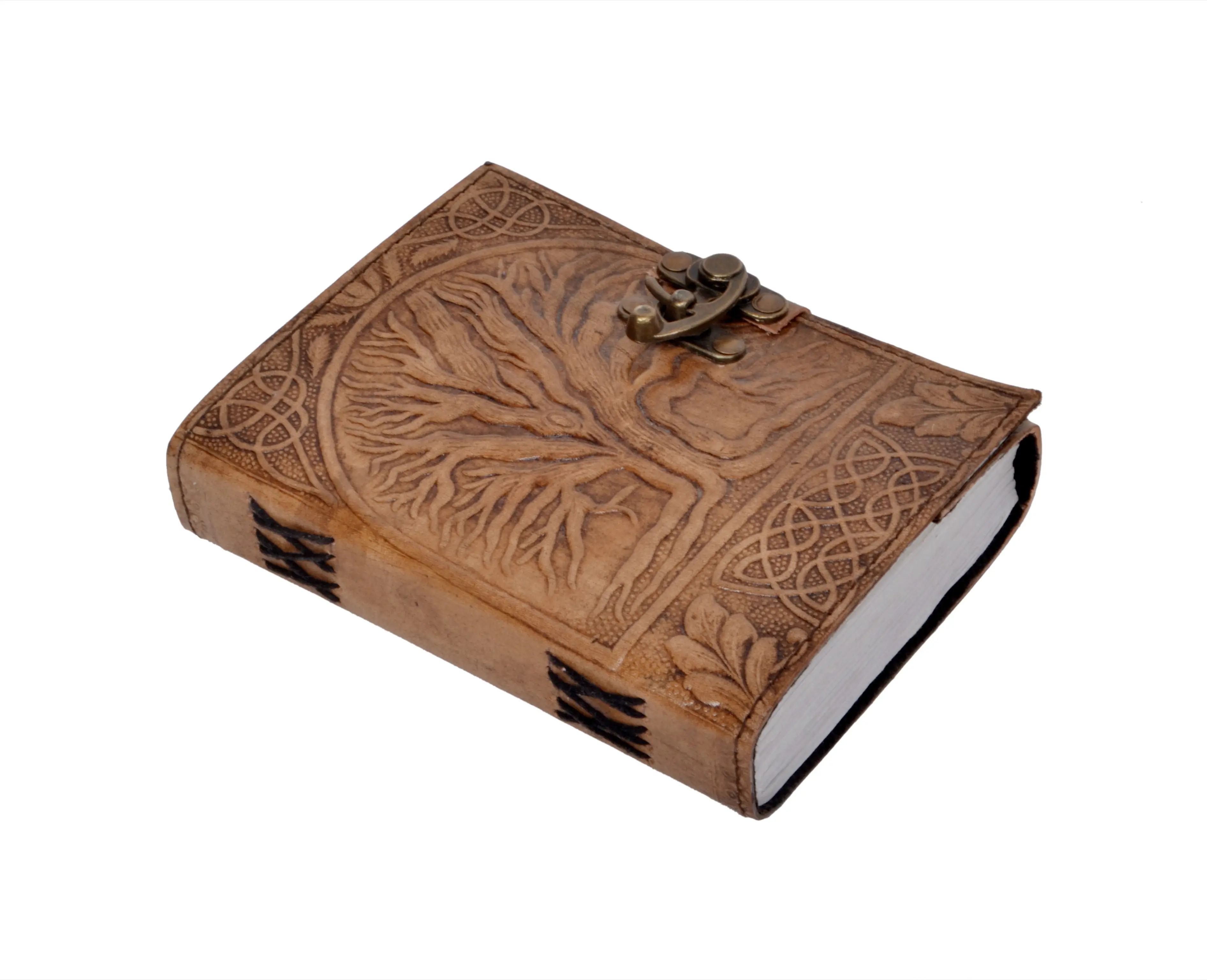 Antique Design C Brass Lock Grimoire Book Handmade Genuine Leather Spell Book embossed Print Hard Cover Journal Book