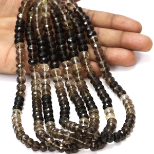 ลูกปัดควอตซ์สโมคกี้ทรงรอนเดลล์ เกรด AAA: พลอยสีน้ำตาลไล่เฉด ขนาด 8-10 มม. - Product Image 2