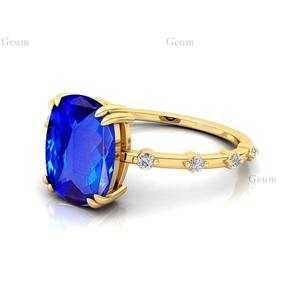 Anillos de piedras preciosas de tanzanita natural de 2,4 quilates con corte de cojín de oro puro de 18 quilates con diamantes reales, joyería fina personalizada hecha a mano para ella - Product Image 5