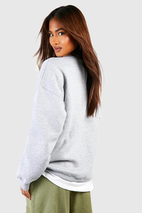 Sudadera Borg de gran tamaño de longitud completa para mujer, tela trasera suave, decoración bordada, hombros caídos, frente de invierno sólido - Product Image 2