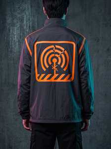 Veste coupe-vent Charcoal Techwear, surpiqûres thermocollées orange fluo, veste en nylon surdimensionnée personnalisée OEM, fabricant de streetwear unisexe - Product Image 2