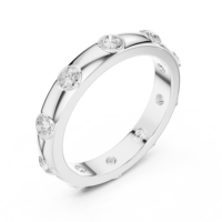 Bague en or blanc plaqué 14 carats luxueuse et moderne avec des pierres rondes, fabriquée sur mesure pour les fiançailles des femmes