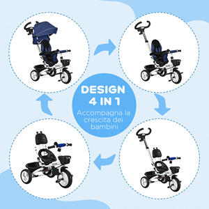 HOMCOM Cochecito Triciclo para Niños con Asa, Parasol Ajustable y Cinturón de Seguridad, Azul Oscuro - Product Image 4