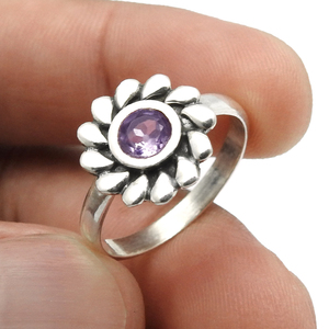 ขายส่งราคาที่มีคุณภาพสูงพลอยอเมทิสต์ธรรมชาติแหวนรูปดอกไม้ดูคลาสสิกเครื่องประดับหินวันเกิดขนนกสำหรับผู้หญิงเด็กผู้หญิง - Product Image 2