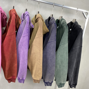 Streetwear personnalisé de haute qualité Sweat à capuche vierge avec fermeture éclair Vintage double couche acide lavage soleil délavé poches en détresse Sweats à capuche avec fermeture éclair - Product Image 4