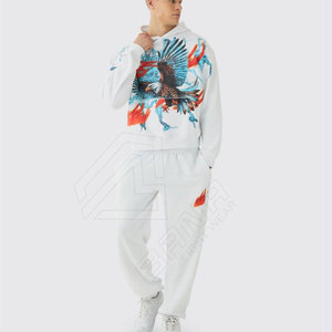 Ensemble de survêtement unisexe XXL d'été pour la gym et le jogging, avec logo personnalisé imprimé, sweat à capuche et pantalon de jogging réversible en molleton respirant, grande taille, 100 % coton - Product Image 1