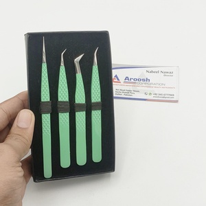 Pince à épiler d'extension de cils diamant en acier inoxydable durable incurvée en fibre d'outil de beauté verte personnalisée de haute qualité - Product Image 6
