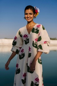 Vestido de fiesta largo con estilo de algodón hecho a mano indio, regalo de novia con estampado floral, vestido de moda personalizado para mujer, ropa de verano - Product Image 6