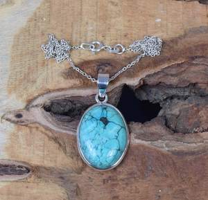 Pendentif en argent sterling turquoise bleu, chaîne en argent sterling, bijoux en pierres précieuses faits à la main, cadeau de naissance de décembre pour femmes - Product Image 2