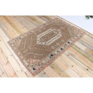 Rug Turkish Rug, 3.8x6.2 ft Vintage Rug, <b>Brown</b> Floral <b>Wool</b> Rug - Product Image 2