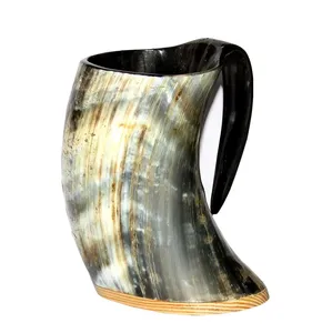 Superventas 800ml Cuerno de búfalo natural Vikingo Taza de cerámica Empuñadura de madera y ágata con tapa para restaurantes - Product Image 1