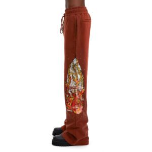 กางเกงวิ่งขายาวสำหรับผู้ชายฮิปฮอปผ้าคอตตอน100% พลอยเทียมซักด้วยกรดเสื้อผ้าแนวสตรีทโอเวอร์ไซส์ออกแบบได้ตามต้องการ - Product Image 3