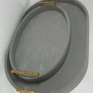 ถาดเก็บของทรงรีลายหนังปลาฉลามเทียม รุ่น DPC 095 ขนาด 0.58x0.38x0.065 นิ้ว พร้อมหูจับ สำหรับเสิร์ฟชา/อาหาร - Product Image 1