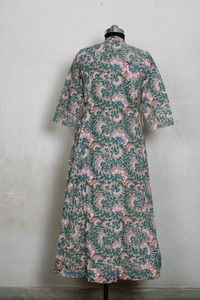 Main bloc imprimé asymétrique robe d'été manches longues 100% coton Floral confortable tenue décontracté pour les mariages saint valentin - Product Image 5