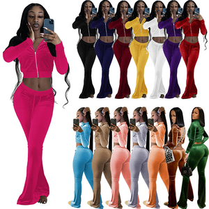 Trajes de terciopelo a la moda para mujer, trajes informales de terciopelo, chándales con cremallera - Product Image 3