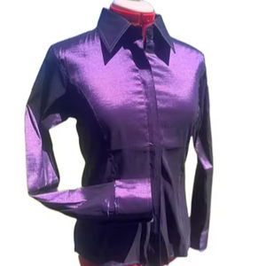 Camisa hecha a mano de Cowgirl Western Show en tela de tafetán elástico púrpura - Product Image 1