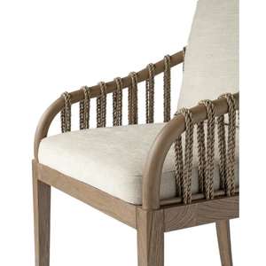 Silla de Comedor Moderna con Brazos, Estructura de Madera de Teca Maciza, Respaldo de Mimbre Tejido, Cojín Resistente al Sol, Ecológica y Duradera para Exteriores - Product Image 5