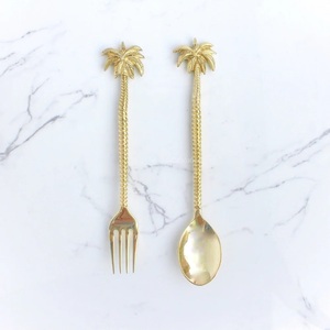 Juegos de cubiertos de palmera de latón de Metal sólido puro 100%, acabado chapado, logotipo personalizado de lujo moderno, uso de mesa de fiesta de Hotel - Product Image 1