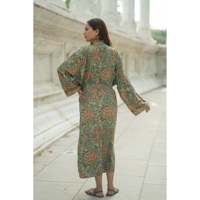 Robe Kimono de Luxe en Mélange de Soie, Motif Paisley d'Inspiration Japonaise, Col en V, Douce et Respirante, Longue Tissée, Fermeture à Cordon sur le Devant