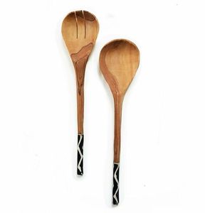 Lightweight Wooden Salad <b>Servers</b> Set With Resin Wood Handle Decorative Kitchenware & Dinnerware for Dining Decor - Product Image 4