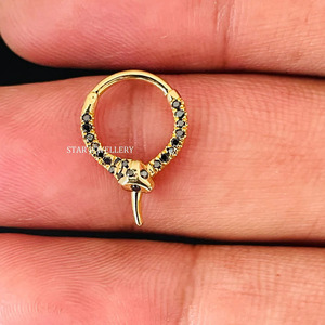 14K Solid Gold Natural Black Diamond Luxury Women's Rose/Yellow Gold Snake Daith <b>Piercing</b> Gift <b>Fine</b> <b>Jewelry</b> - Product Image 2