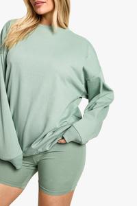 100% coton Street Wear à manches longues surdimensionné sweat et short pour femmes 2 pièces ensemble court Shorts femmes - Product Image 2