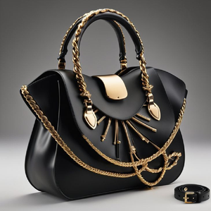 Sophisticated <b>black</b> <b>leather</b> <b>satchel</b> with unique ruffled petal detailing and gold accents. #wholesale - Product Image 4