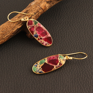 Latest Fashion Gold Plated Oval Shape Mohave Multi Copper Turquoise <b>Pearl</b> Drop <b>Dangle</b> <b>Earrings</b> Wedding Bezel Set Hook Hanging - Product Image 4