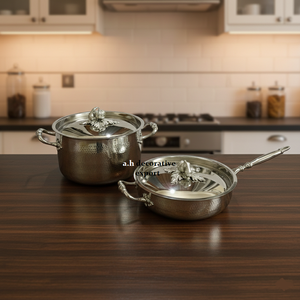 Ensemble de casseroles et poêles en métal martelé artisanal, écologique, avec couvercles en forme de citrouille, style moderne européen, en promotion - Product Image 2