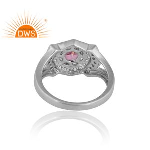 แหวนพลอยบุษราคัมชุบเงินแพลเลเดียมสีชมพูและสีขาวดีไซน์ทำด้วยมือสำหรับผู้หญิงเครื่องประดับที่กำหนดเองสำหรับผู้หญิงของขวัญสำหรับผู้หญิง - Product Image 2