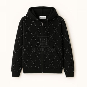 Sudaderas con capucha con cremalleras de algodón 100% hechas a medida | Ropa de calle con detalles descoloridos y diamantes de imitación | Sudaderas con cremallera de gran tamaño - Product Image 2