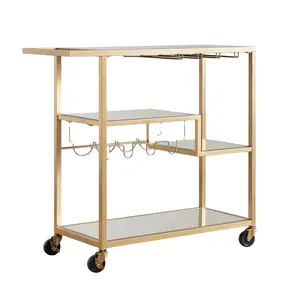 Gouden Serveerwagen Champagne & Spiegel Hot Sale Custom Metalen Glas Wijn Eten Catering Dranken Serveren Trolley Luxe Kar Voor Hotel