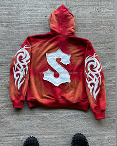 Vente en gros de sweat à capuche d'été léger lavé à l'acide en coton épais respirant avec impression 3D en pierre vintage - Product Image 3