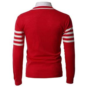 Pull en tricot à col en V boutonné unisexe de couleur rouge classique de haute qualité, doux et chaud, à manches longues, uniforme - Product Image 4