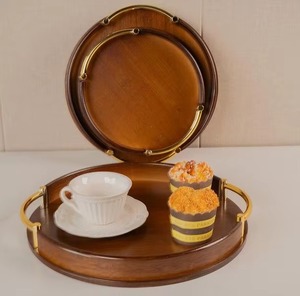 Round Wooden Serving <b>Tray</b> with Luxurious Look Elegant Design for Tea Coffee Snacks for Home Kitchen Dining Table and Gifting - Product Image 1