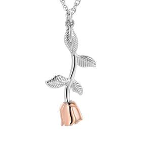 Collar de urna de Flor de Oro rosa plateado, joyería de cremación para cenizas para mujeres y niñas, urna de recuerdo, medallón humano, tamaño personalizado - Product Image 1