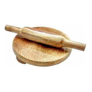 Harmony Wood Chakla Belan Set Traditional <b>Rolling</b> Board <b>Pin</b> Diameter Eco-Friendly Natural Finish Floral Pattern Kitchen Tool - Product Image 1