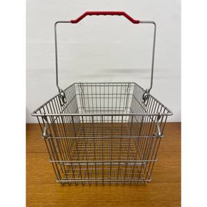 On Sale <b>shopping</b> <b>basket</b> / metal <b>basket</b> / storage made of metal with plastic handle in red 70s Mid Century Vintage - Product Image 1