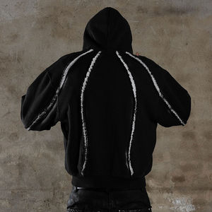 Sweat à capuche oversize en molleton de coton délavé à l'acide, avec logo personnalisé, tendance streetwear, poids lourd, fermeture éclair, pour hommes - Product Image 3