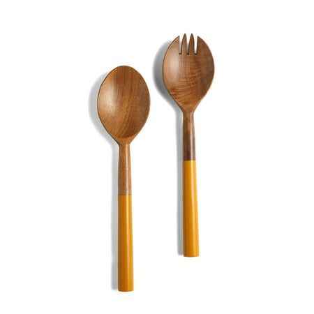 Customized Logo & Color Wooden Metallic Resin Salad Servers 2 Piece Set High Quality Dinnerware Salad Spoon Handmade Table Decor