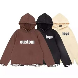 Diseñador recortado Raw Hem Hoodies Unisex Vintage ácido lavado Cut Edge Hoodie algodón hombres mujeres sudaderas con capucha - Product Image 1