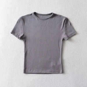 T-Shirts femme 2023 été O cou blanc t-shirt à manches courtes femmes teint uni Simple o cou t-shirt recadrée t-shirt - Product Image 3