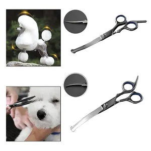 Wholesale Pet Shear Dog Grooming Scissors Private Label Straight Curved Shears Sharp Edge Animals Hair Cutting Tools